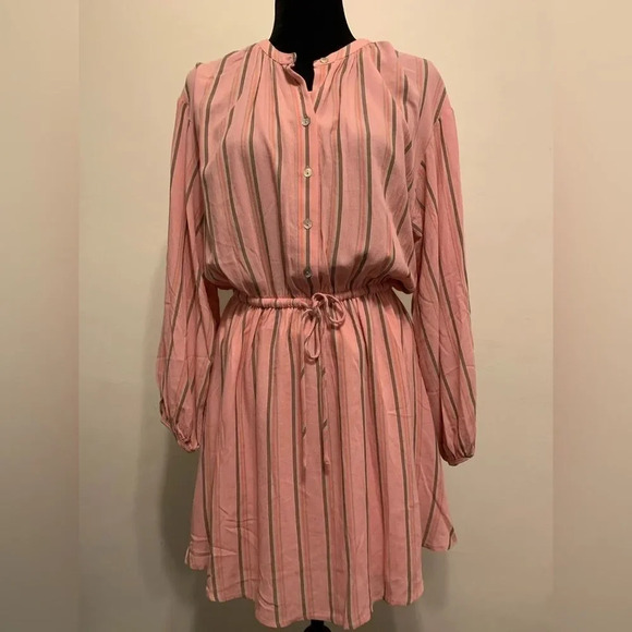 Z SUPPLY Daisy Stripe Button Up Dress in Seashell‎ Pink - Picture 1 of 7